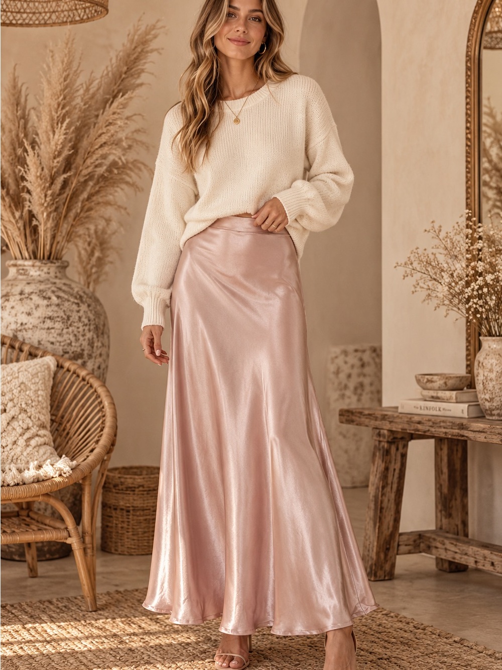 Champagne Satin Maxi Skirt